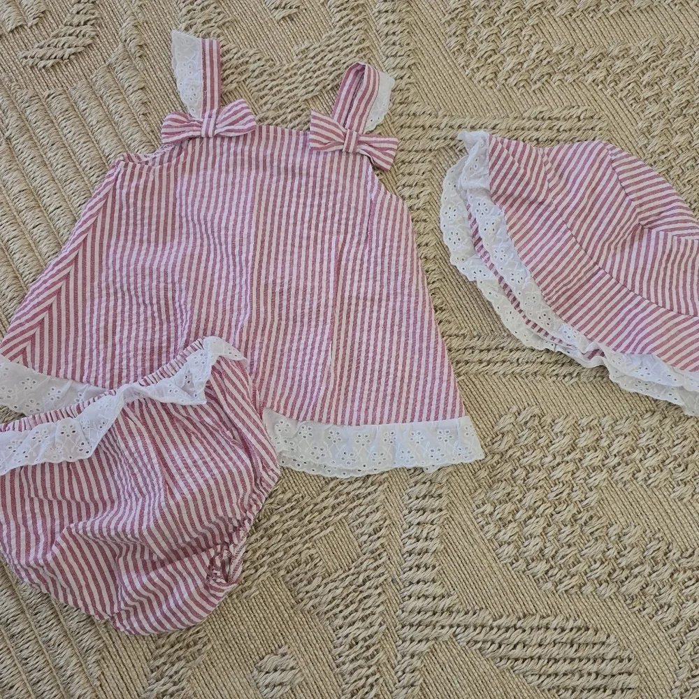 Madison Pink and White Striped Kids Dress with Lace